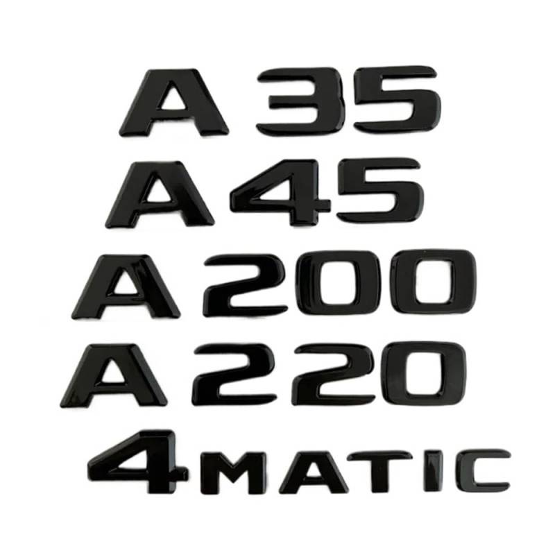 ERAKAFZTTK Auto 3D ABS Stamm Buchstaben Logo Abzeichen Emblem Aufkleber Aufkleber Passend for Mercedes Benz A Klasse A35 A45 A200 A220 4Matic W169 W176 W177(Gloss black4MATIC) von ERAKAFZTTK