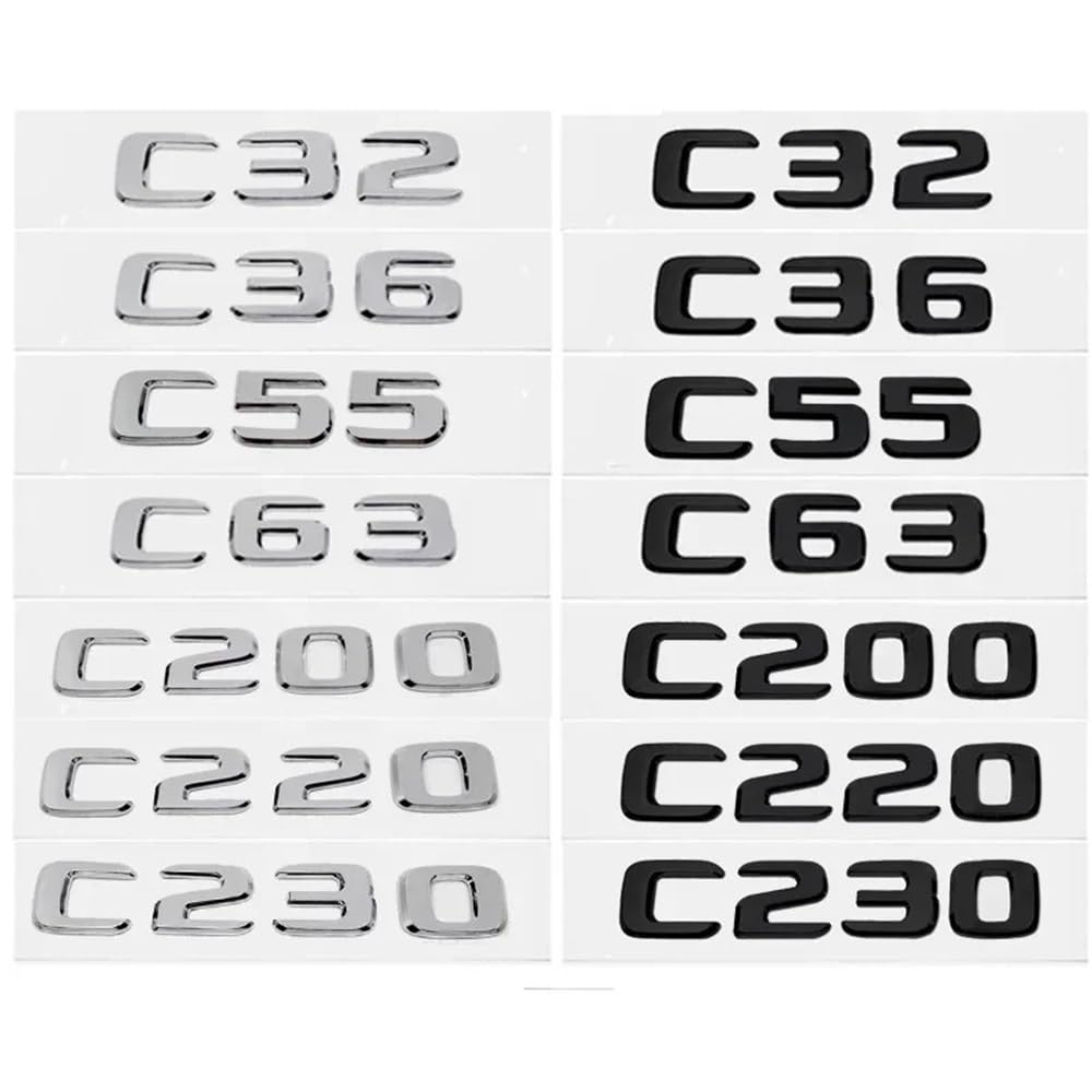 ERAKAFZTTK Auto 3D Buchstaben Emblem Hinten Schwanz Abzeichen Aufkleber Dekoration Fit for Mercedes Benz C32 C36 C55 C63 C200 C220 C230 C Klasse W204 W205(C230-Silver) von ERAKAFZTTK