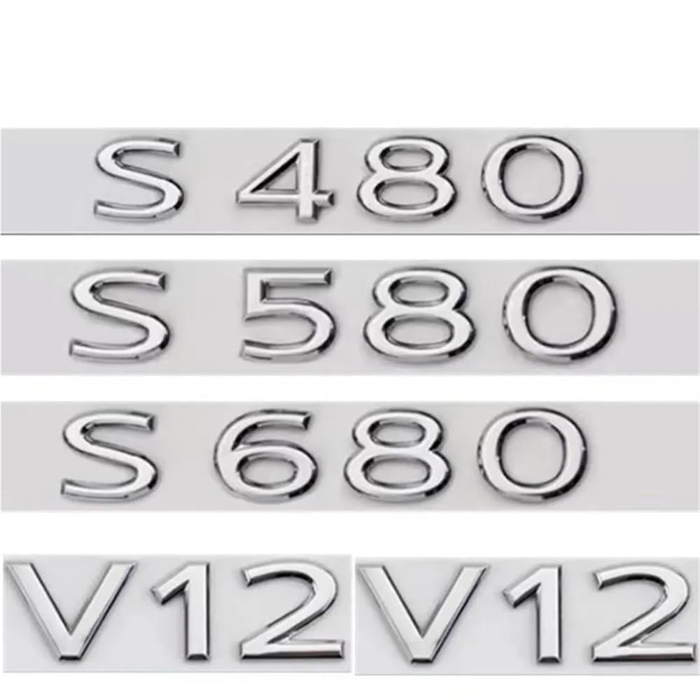 ERAKAFZTTK Chrom-Etters S480 S580 S680 V12 Emblem passend for Maybach S-Klasse Kofferraum hinten W221 W222 Logo-Aufkleber(S680) von ERAKAFZTTK