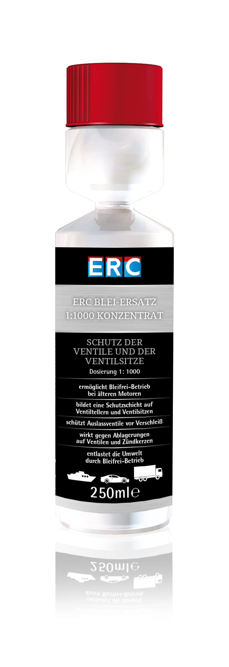 ERC Blei-Ersatz Benzinmotoren 1:1000 Konzentrat 250ml Dosierflasche, für Oldtimer, bis zu 5 Tankfüllungen von ERC