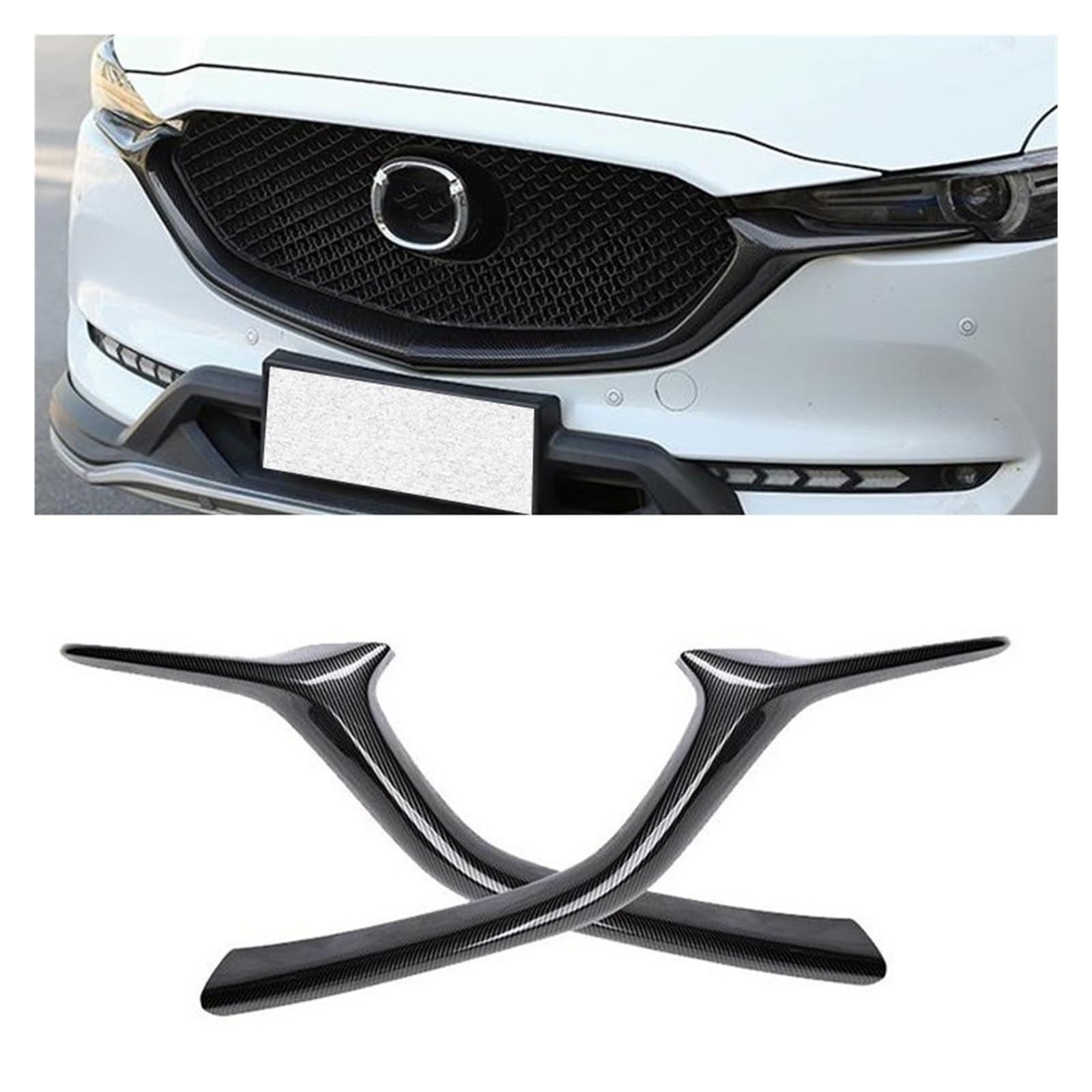 Auto-Kühlergrill-Zierleiste, kompatibel mit Mazda CX-5 CX-8 Frontstoßstange Full Star Racing Grills Cover Trim Styling CX5 ZUBEHÖR 2017–2021(Carbon Fiber Look) von ERFGDW