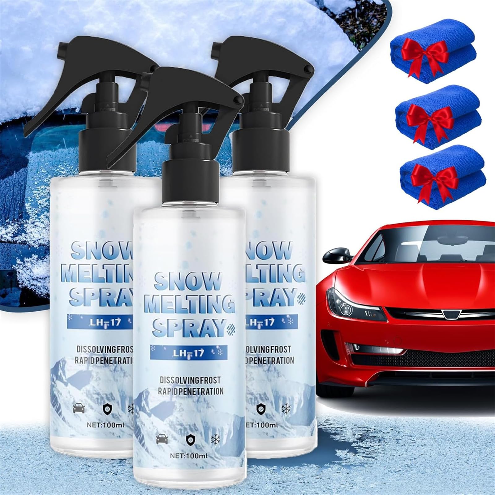 ERISAMO Car & Refrigerator De-Icing and Snow Spray, Fast Ice & Snow Melting Spray, Ice-Melting Agent, Melting Ice & Snow Remover Car, Protecting The Paint from Snow and Ice Scratches (3Pcs) von ERISAMO