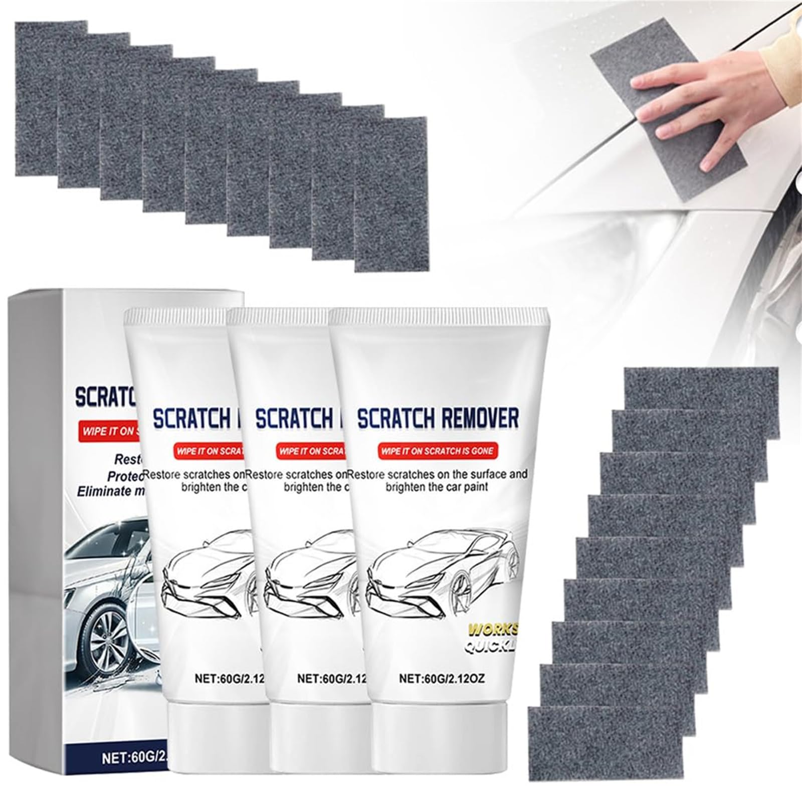 Upgrade Nano Sparkle Cloth Car Scratch Remover, 2024 New Nano Sparkle Cloth and Car Scratch Repair Paste,Car Scratch Repair Paste Polishing Wax Nano Sparkle Cloth for Deep Scratch Repair (3Pcs) von ERISAMO