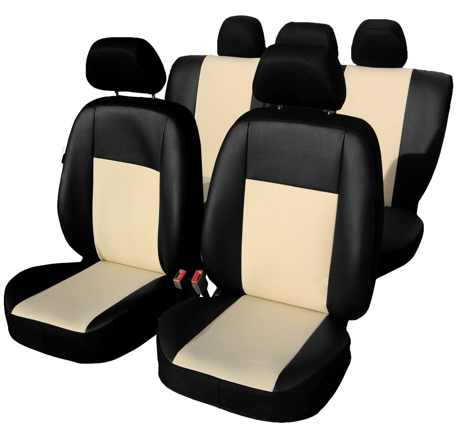 ERJOT Premium Kunstleder Universal Autositzbezüge Sitzbezüge Schonbezüge Schwarz Beige Komplett Set von ERJOT