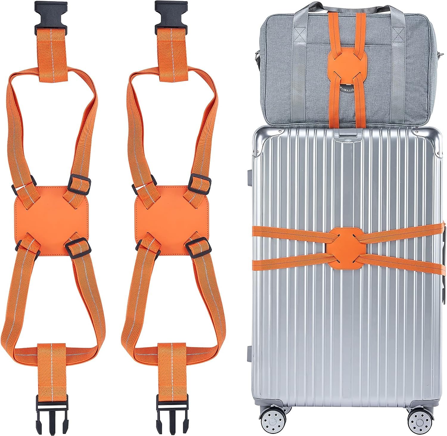 Koffergurt, verstellbare Koffer Reisegurte kofferband, für Add a Bag einfach zu Reisen Koffer Elastic Strap Belt, kofferband auffällig (2Pack, Orange) von ERKIES