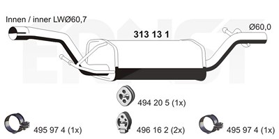 Ernst Mittelschalldämpfer [Hersteller-Nr. 313131] für Ford, Volvo von ERNST