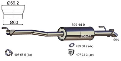 Ernst Mittelschalldämpfer [Hersteller-Nr. 390149] für Mercedes-Benz von ERNST