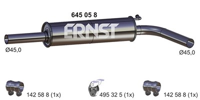 Ernst Mittelschalldämpfer [Hersteller-Nr. 645058] für Seat, Skoda, VW von ERNST