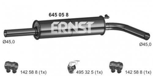 Mittelschalldämpfer Auspuff Mitteltopf original ERNST (645058) Länge: 880mm von ERNST