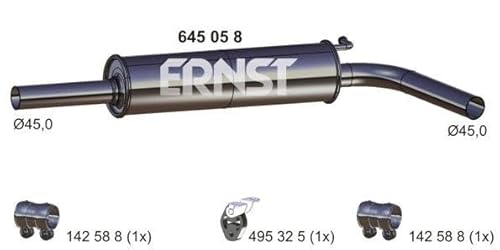 Mittelschalldämpfer Auspuff Mitteltopf original ERNST (645058) Länge: 880mm von ERNST