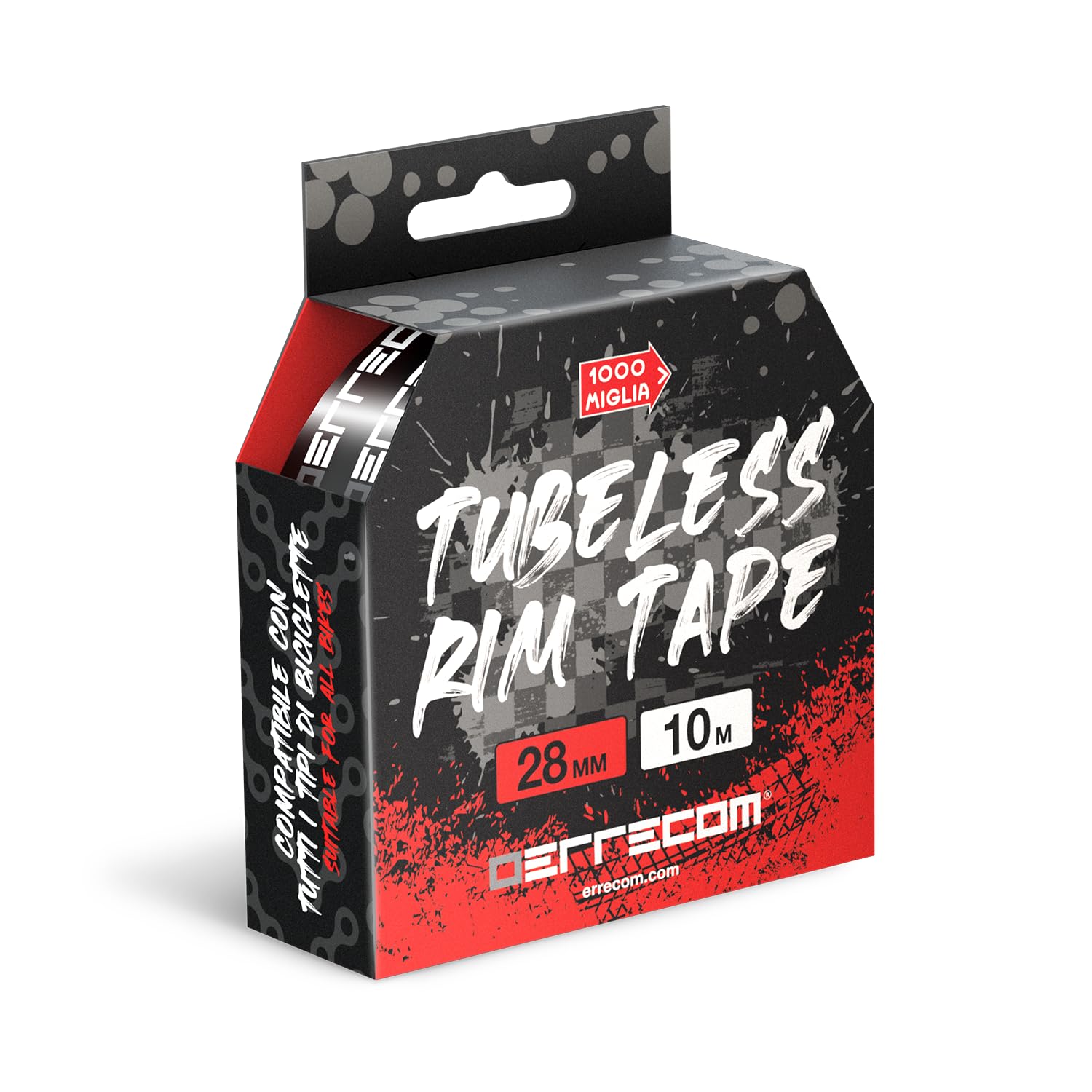 Errecom 1000 Miglia Tubeless Rim Tape 10 Meter x 28 mm, Dichtungsband für die Umwandlung von Fahrradfelgen mit Schlauchreifen in schlauchlose Reifen, extrem stark, enthält 4 Klebesiegel von ERRECOM