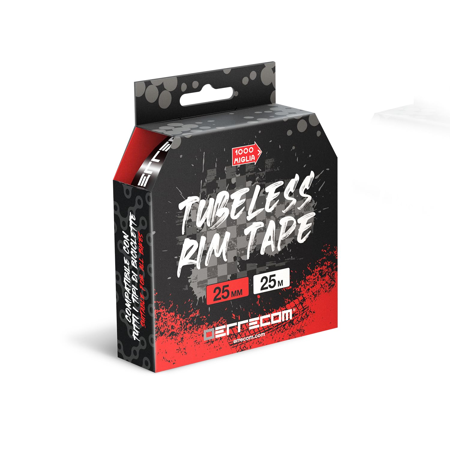 Errecom 1000 Miglia Tubeless Rim Tape 25 Meter x 25 mm, Dichtungsband für die Umwandlung von Fahrradfelgen mit Schlauchreifen in schlauchlose Reifen, extrem stark, enthält 10 Klebesiegel von ERRECOM