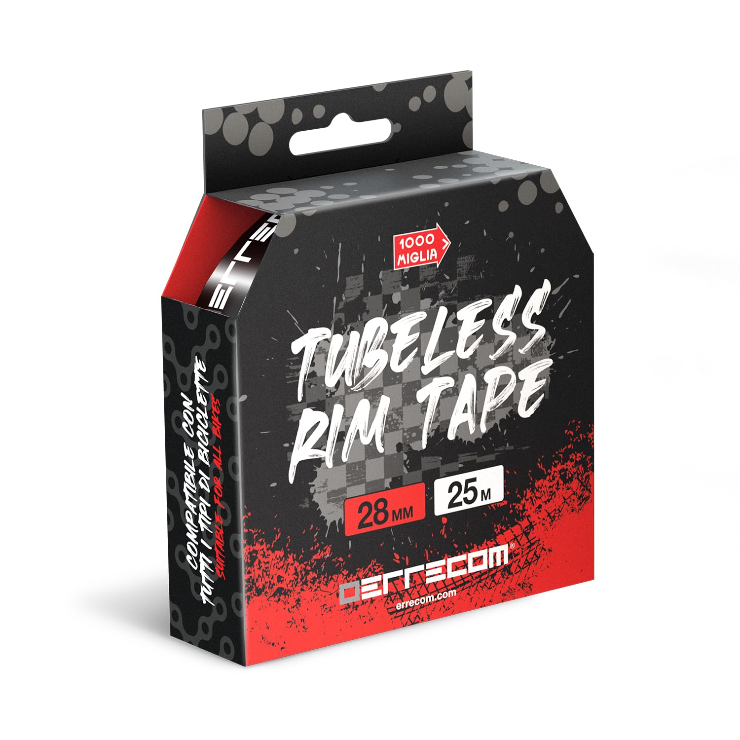 Errecom 1000 Miglia Tubeless Rim Tape 25 Meter x 28 mm, Dichtungsband für die Umwandlung von Fahrradfelgen mit Schlauchreifen in schlauchlose Reifen, extrem stark, enthält 10 Klebesiegel von ERRECOM