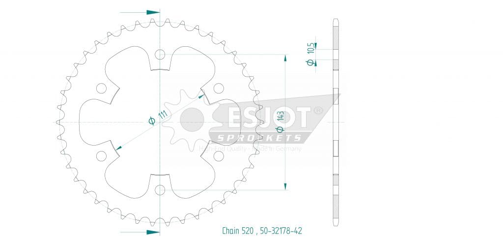 ESJOT Kettenrad 42Z Teilung 520 Schwarz von ESJOT