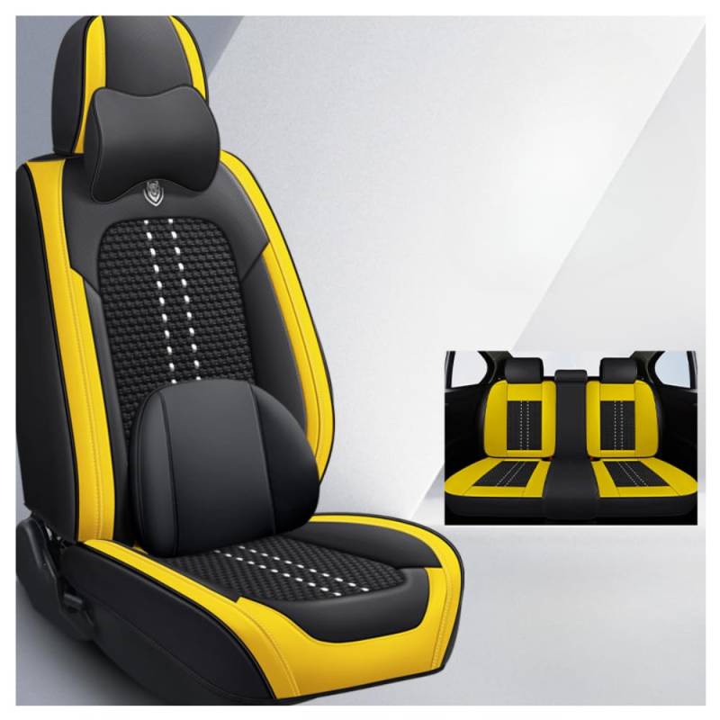 ESMOPA Autositzbezüge Universal-Set für Skoda Fabia Combi Scout NJ/Fabia Estate NJ/Fabia/Enyaq iV 80/Enyaq iV 60/Enyaq Sport iV 80 Seat Protector:Black Yellow Deluxe Edition von ESMOPA