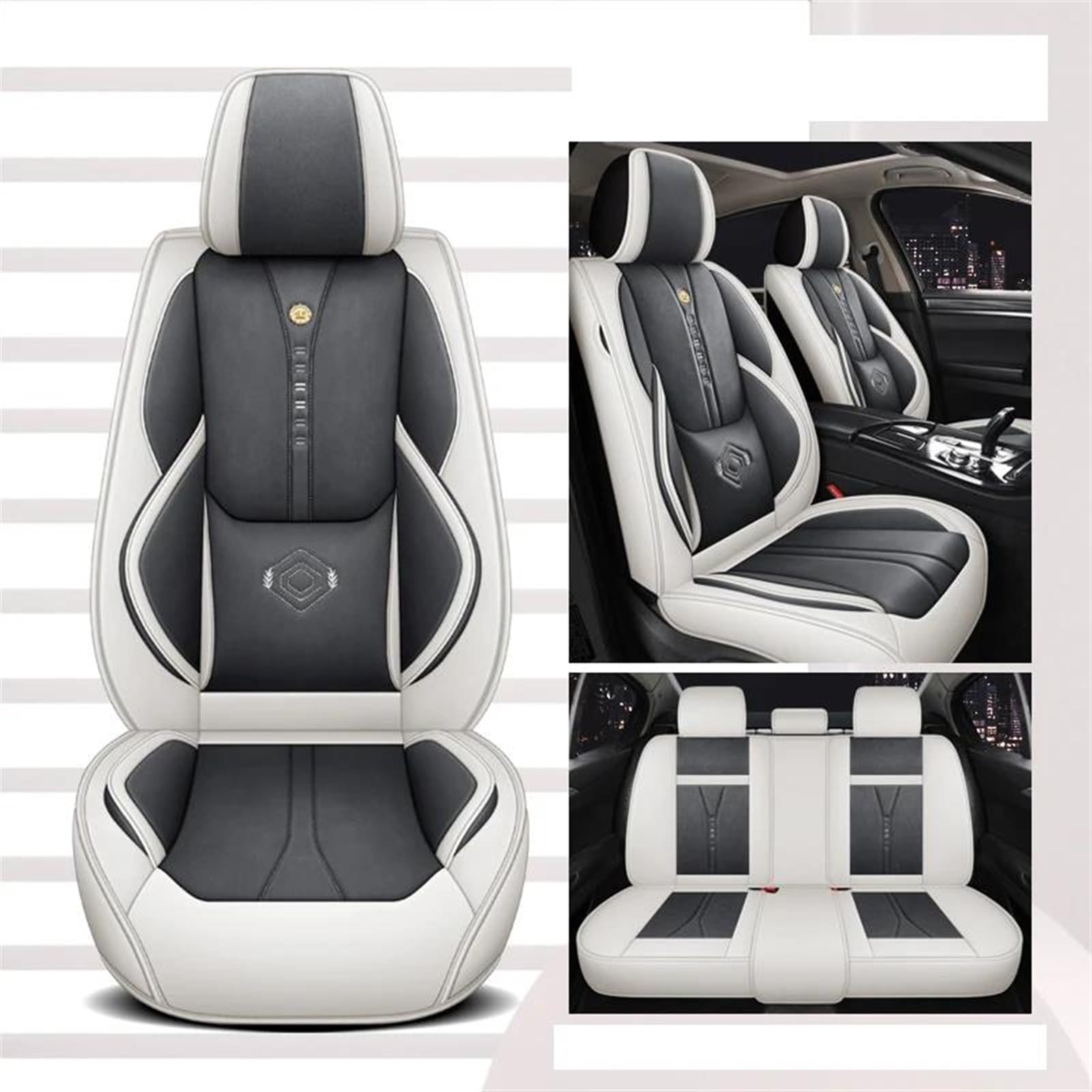 Autositzschoner Leder-Autositzbezüge Komplettset Für Peugeot 308 Für Arona Für A4 Q3 Für X1 Sitzschutz Auto-Sitzbezug(Gray A) von ESPYN