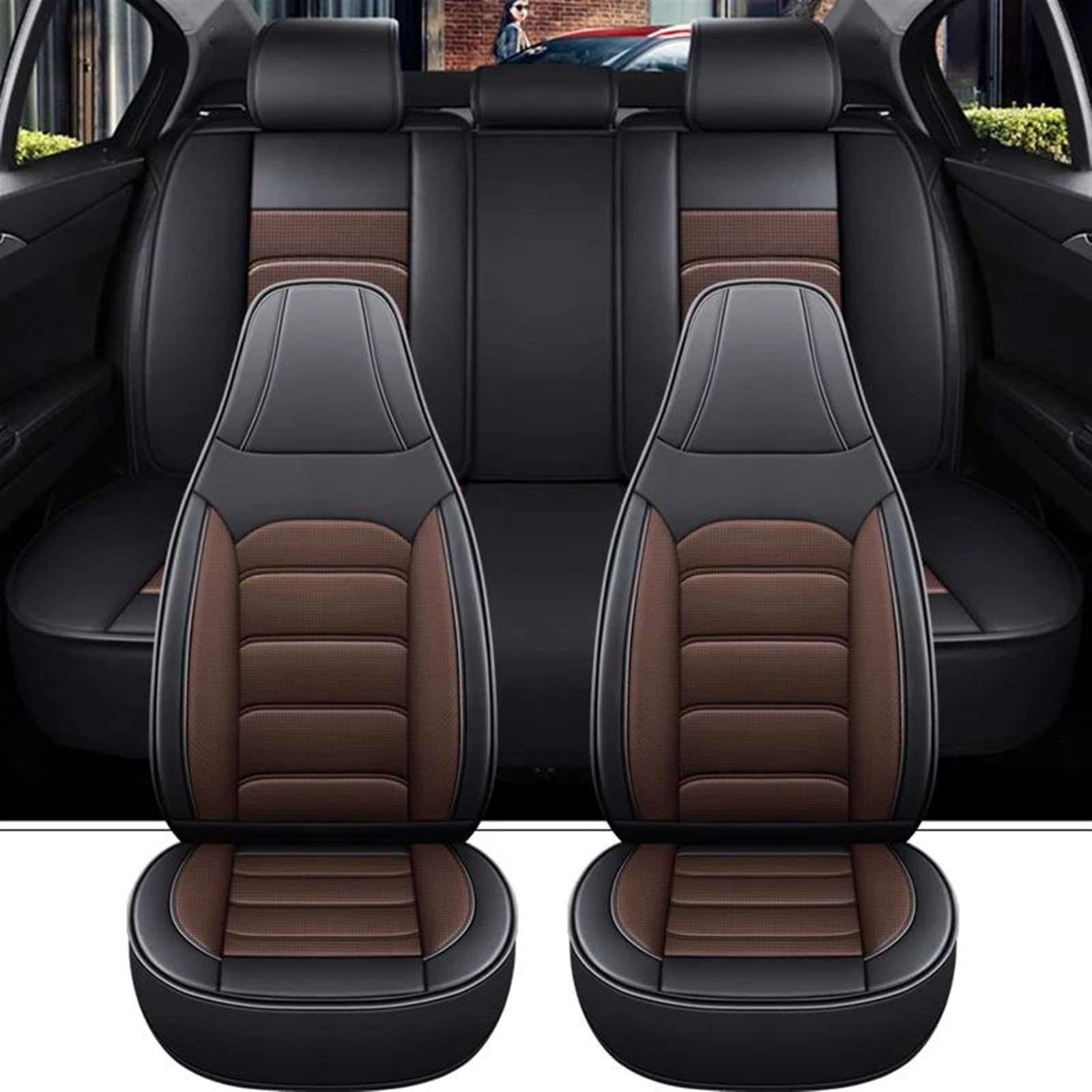 Autositzschoner Universal-Leder-Autositzbezug Für E60 F30 E46 E36 E39 E30 Für A4 B8 Für Golf Für MK4 5 7 Auto-Sitzbezug(Black coffee 2) von ESPYN