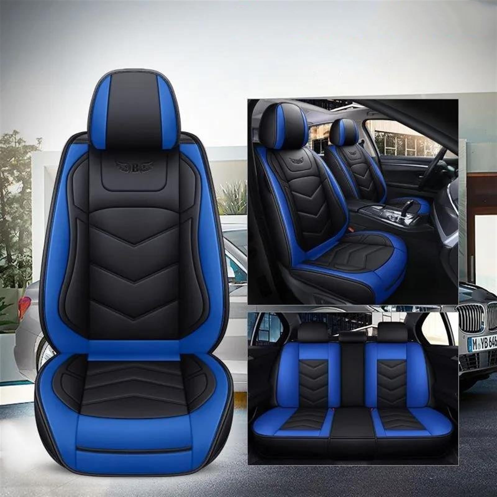 ESPYN Autositzschoner Autositzbezug Leder Für A1 A3 A8 A7 SQ5 A6 Q3 Q5 Q7 A4 A5 Q2 Autozubehör Auto-Sitzbezug(Schwarz Blau) von ESPYN