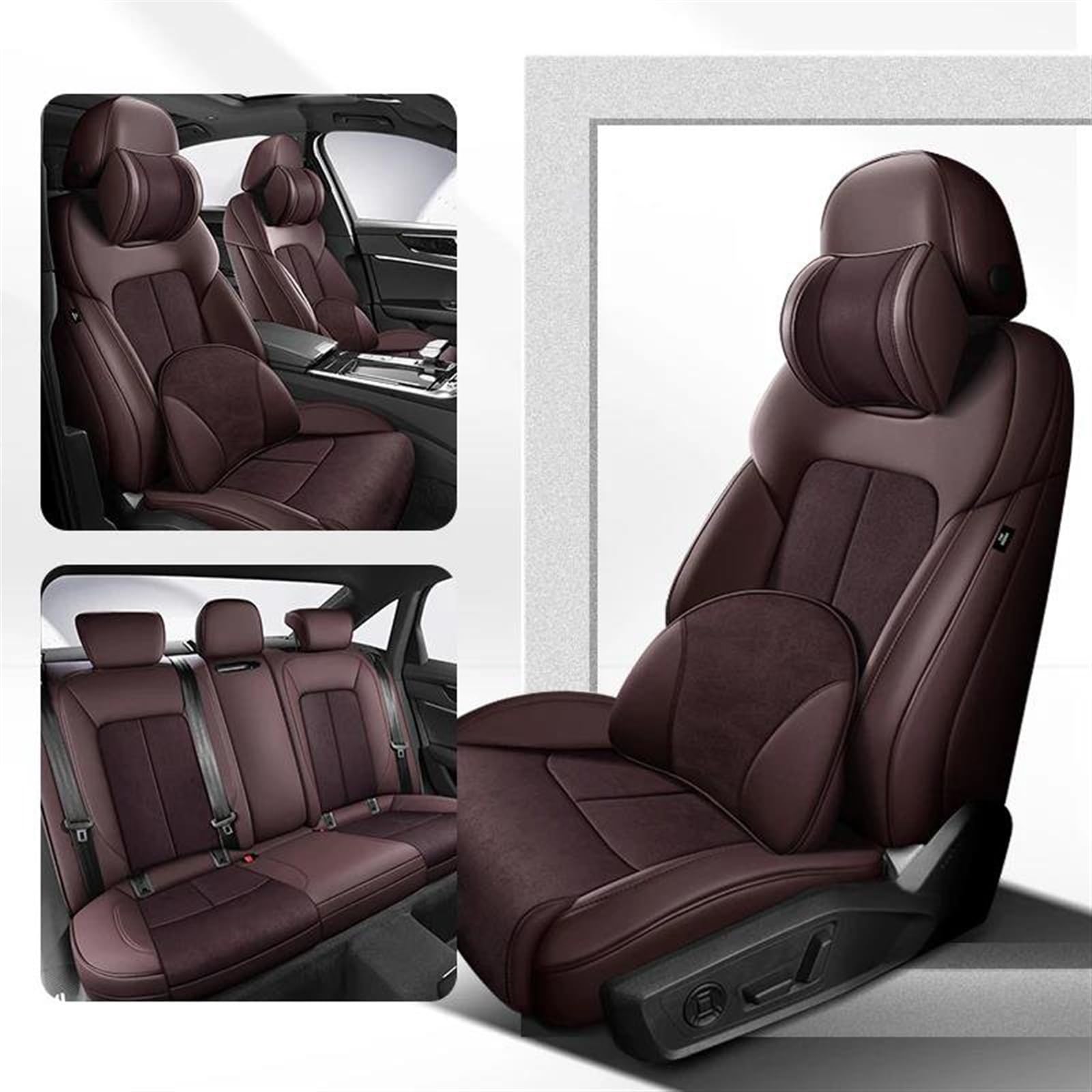 ESPYN Autositzschoner Benutzerdefinierte Leder All Inclusive Autositzbezug Für VW Für Golf 4 5 7 8 Für Golf GTI Auto Innenschutz Auto-Sitzbezug(Deep red A) von ESPYN