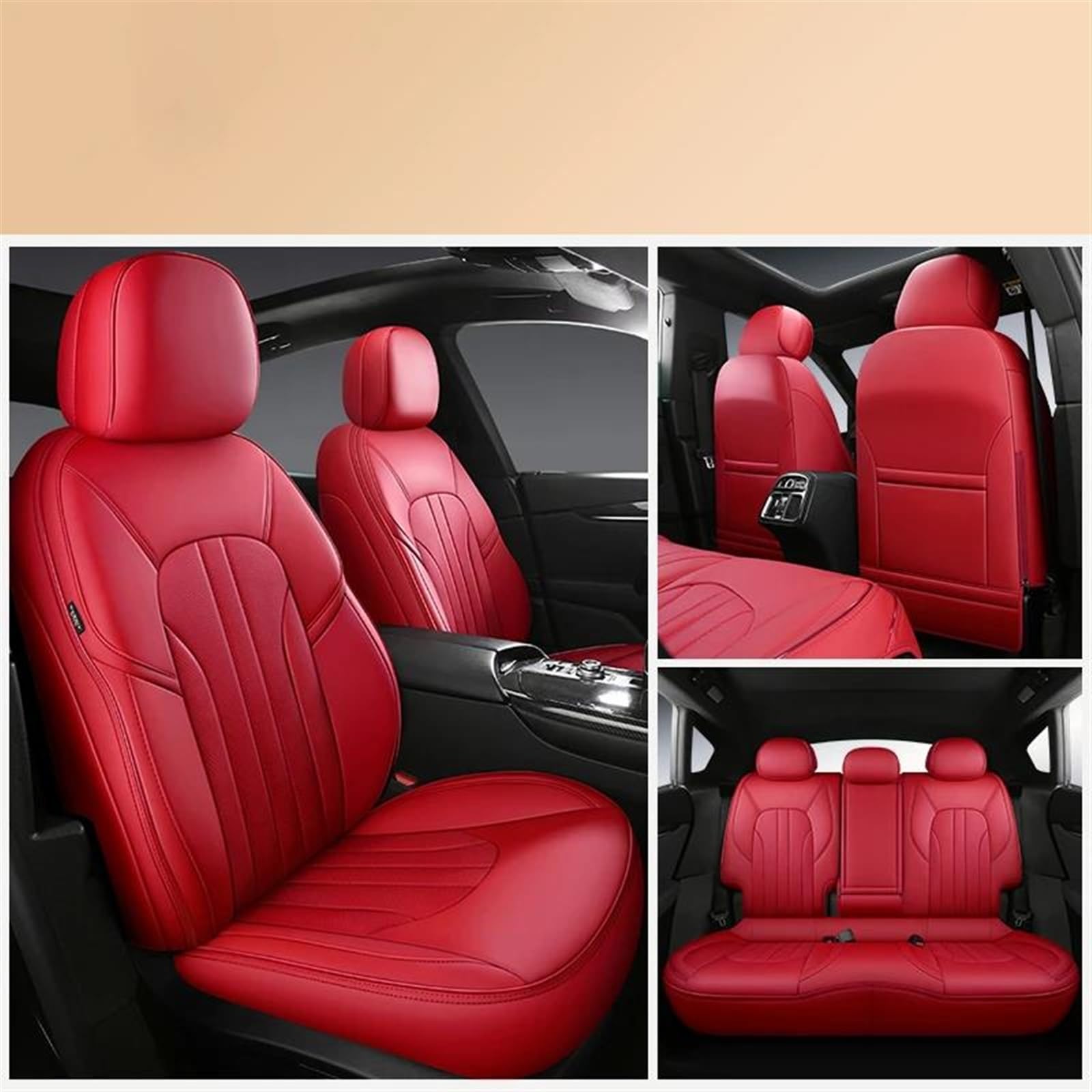 ESPYN Autositzschoner Luxus Custom Full Set Autositzbezüge Für Jeep Für Grand Cherokee 2012–2017 Leder-Interieur Auto-Sitzschutz Auto-Sitzbezug(Rot) von ESPYN