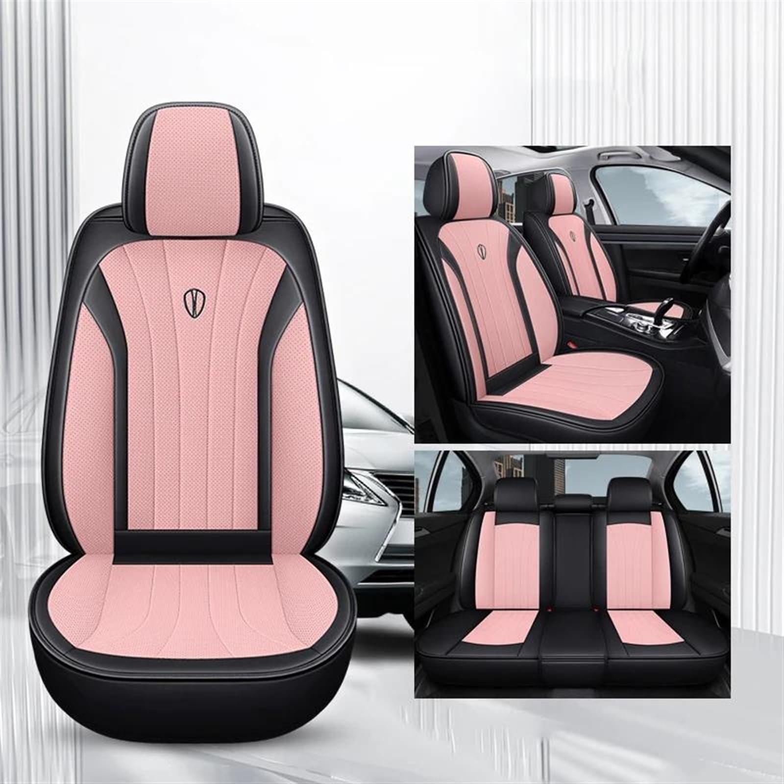 ESPYN Autositzschoner Universal Auto Sitzbezüge Für Megane 3 Für Passat Für B6 Für W205 Für F10 Für Suzuki Für Swift Voll Set Leder Auto-Sitzbezug(Black pink) von ESPYN
