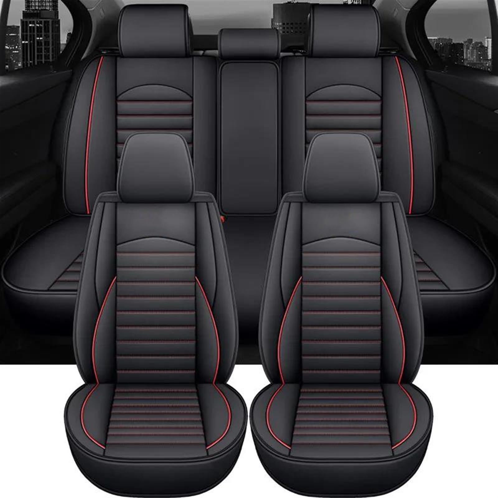 ESPYN Autositzschoner Universal Leder Auto Auto Sitzbezüge Für Chrysler 300C Für Renegade Für Infiniti Für Q50 Für A8 Innen Auto-Sitzbezug(Red A) von ESPYN