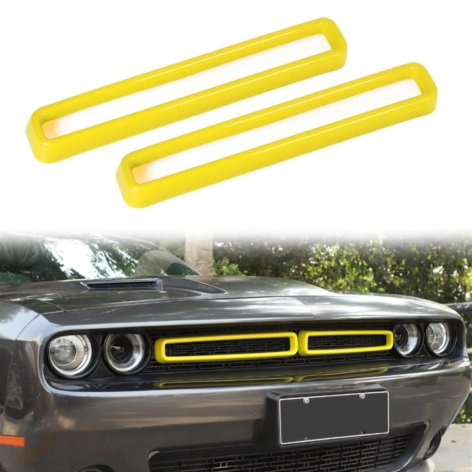 Frontgrill 2 Stück Frontgrill Grilleinsätze Abdeckleiste Schwarz Rot Blau Gelb Für Dodge Für Challenger 2015 2016 2017 2018 2019 2020 2021 2022 Kühlergrill(Gelb) von ESPYN