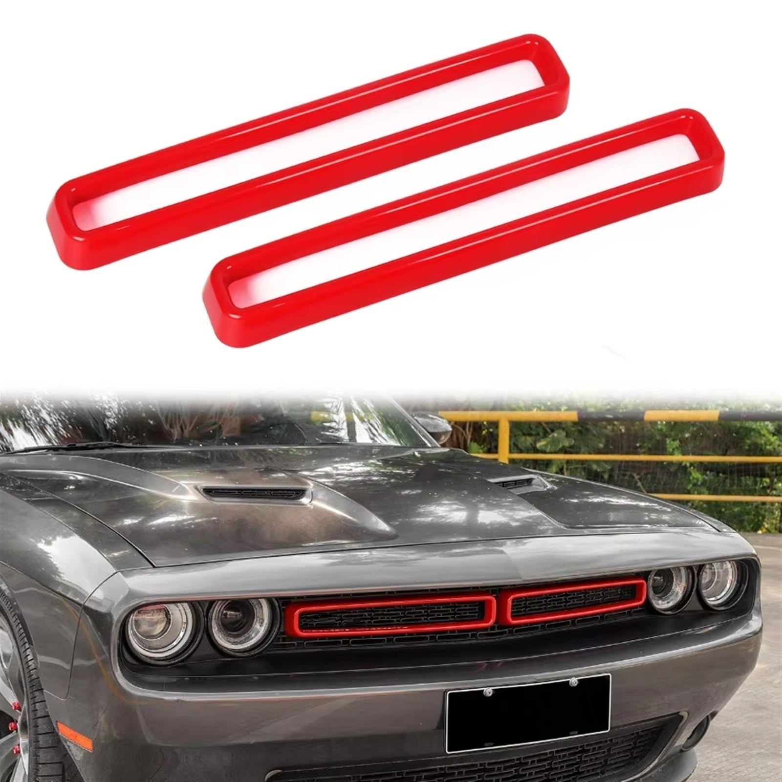 Frontgrill 2 Stück Frontgrill Grilleinsätze Abdeckleiste Schwarz Rot Blau Gelb Für Dodge Für Challenger 2015 2016 2017 2018 2019 2020 2021 2022 Kühlergrill(Rot) von ESPYN