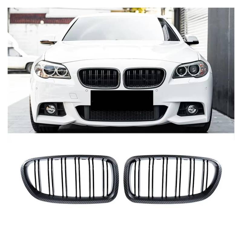 Frontgrill 2-teiliger, Glänzend Schwarzer Front-Nieren-Doppellamellengrill Im Auto-Stil Für 5er-Serie F10 F11 F18 2010–2017, Dual-Line-Renngitter Kühlergrill(Carbon Look) von ESPYN