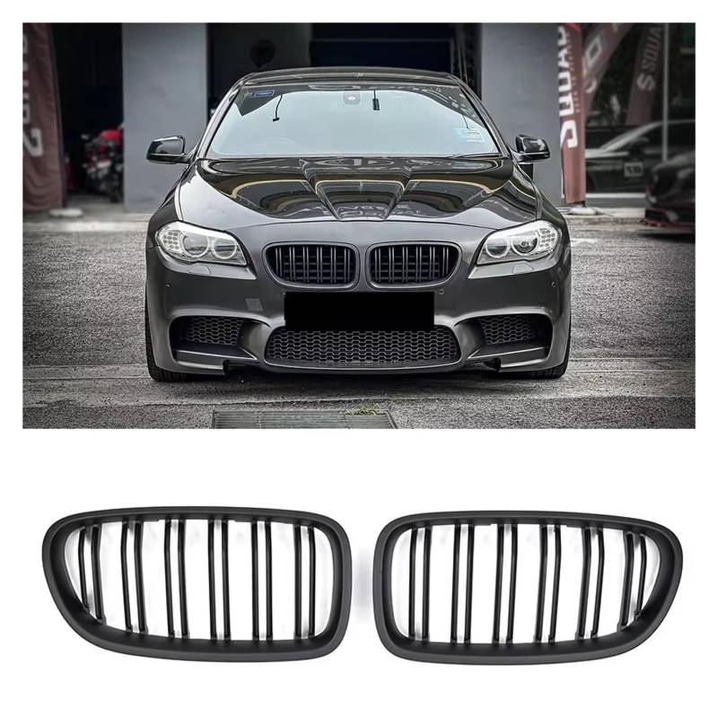 Frontgrill 2-teiliger, Glänzend Schwarzer Front-Nieren-Doppellamellengrill Im Auto-Stil Für 5er-Serie F10 F11 F18 2010–2017, Dual-Line-Renngitter Kühlergrill(Matt-schwarz) von ESPYN