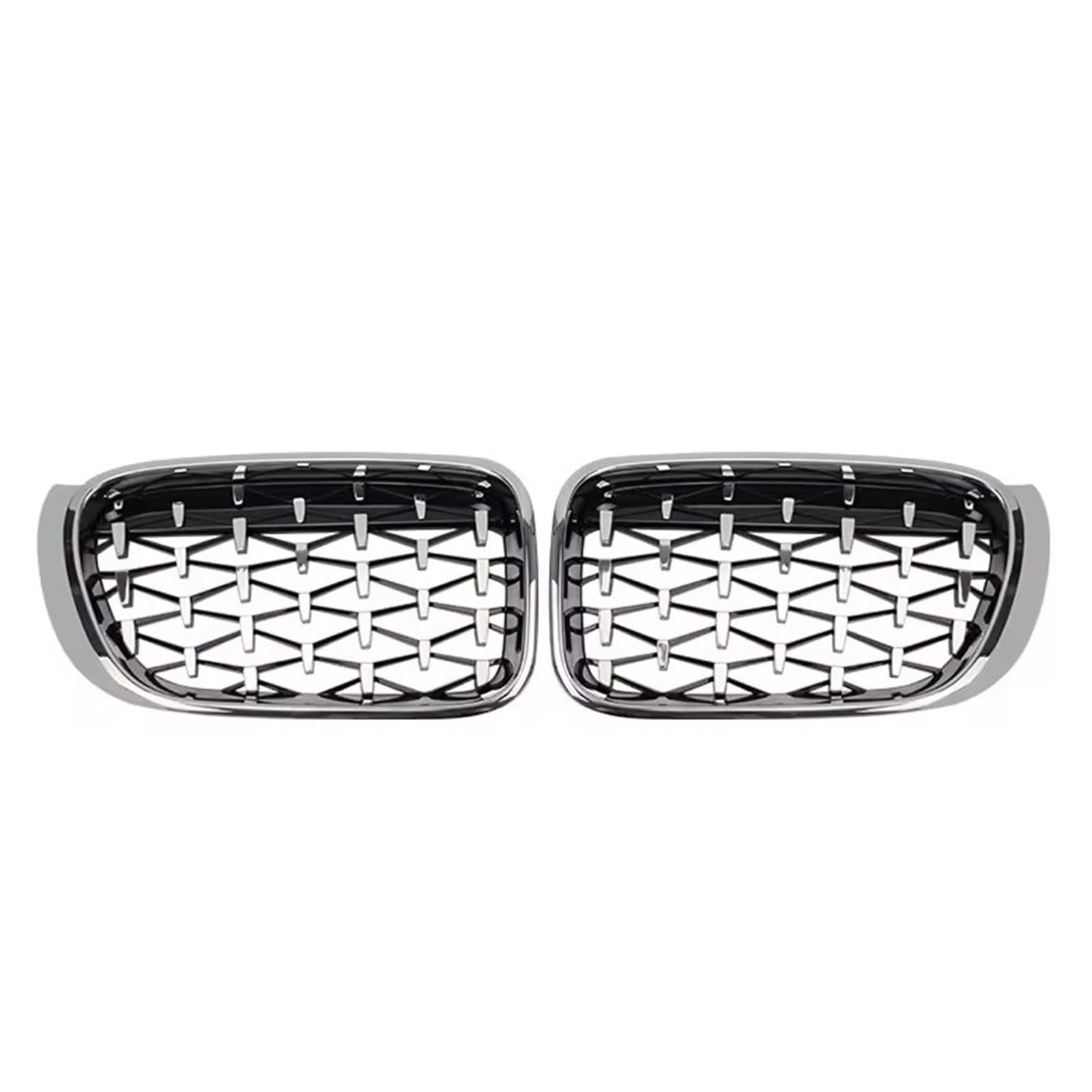 Frontgrill Chrom-Diamanten-Stil Frontstoßstangengitter Für X3 F25 X4 F26 2014 2015 2016 2017 2018 Carbonfaser-Look Doppellinien-Renngrill Kühlergrill(Diamond-Silver) von ESPYN