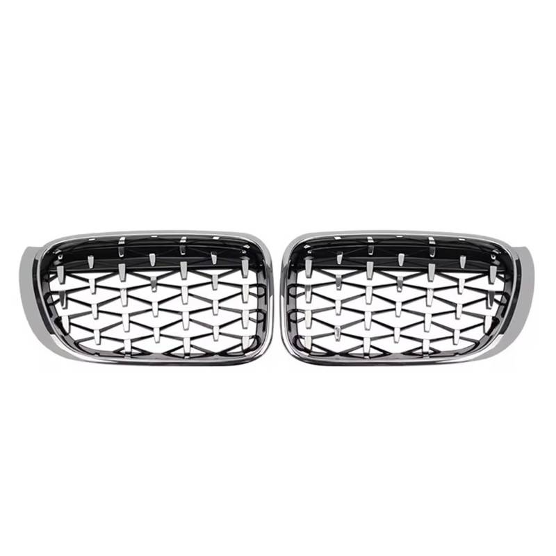 Frontgrill Chrom-Diamanten-Stil Frontstoßstangengitter Für X3 F25 X4 F26 2014 2015 2016 2017 2018 Carbonfaser-Look Doppellinien-Renngrill Kühlergrill(Diamond-Silver) von ESPYN