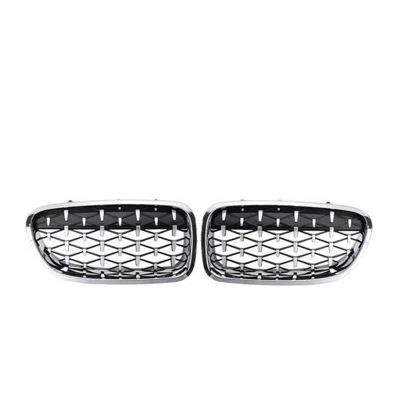 Frontgrill Diamant-Stil Auto-Frontgrill Für 5er F10 Grill F11 F18 2010 2011 2012 2013 2014 2015 2016 2017, Glänzend Schwarz, Renngrill, Autozubehör Kühlergrill(Full Sliver) von ESPYN