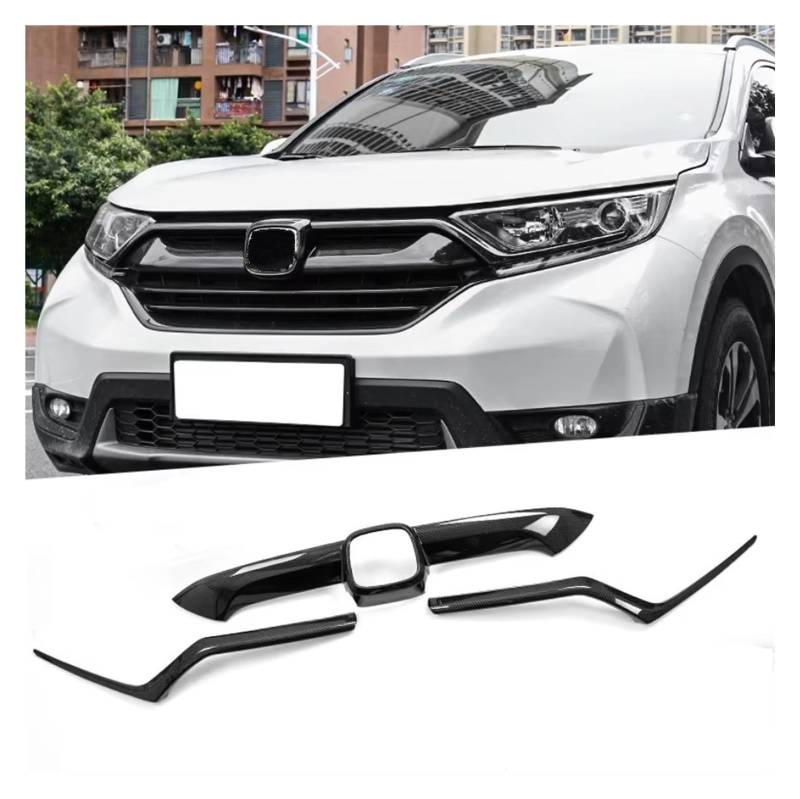 Frontgrill Front Hood Bonnet Grille Grills Für CRV Für CR-V 2017 2018 2019 2020 2021 Rahmen Dekoration Center Abdeckung Trim Aufkleber Auto Styling Kühlergrill(3Piece Carbon Look) von ESPYN