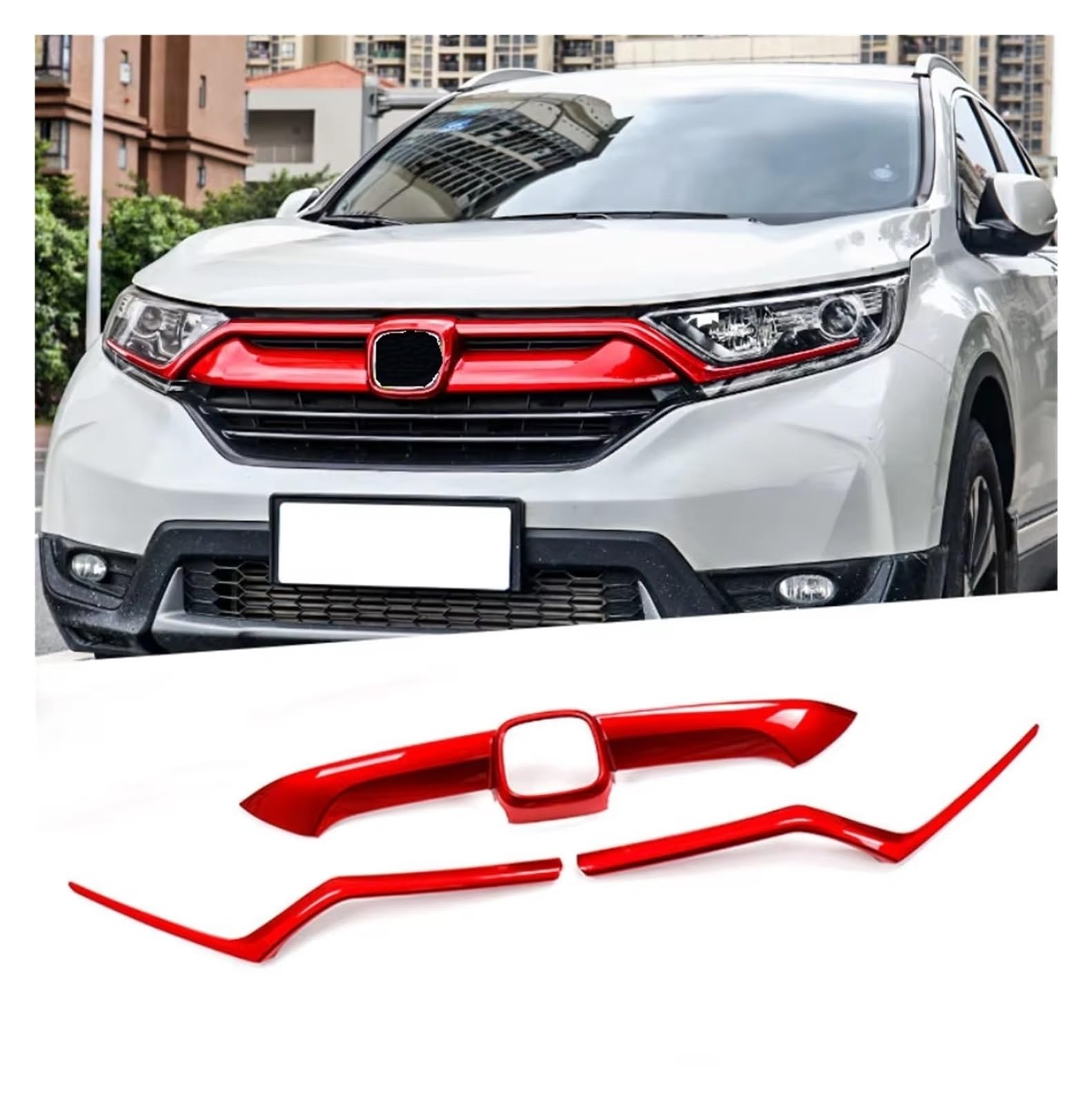 Frontgrill Front Hood Bonnet Grille Grills Für CRV Für CR-V 2017 2018 2019 2020 2021 Rahmen Dekoration Center Abdeckung Trim Aufkleber Auto Styling Kühlergrill(3Piece Red) von ESPYN