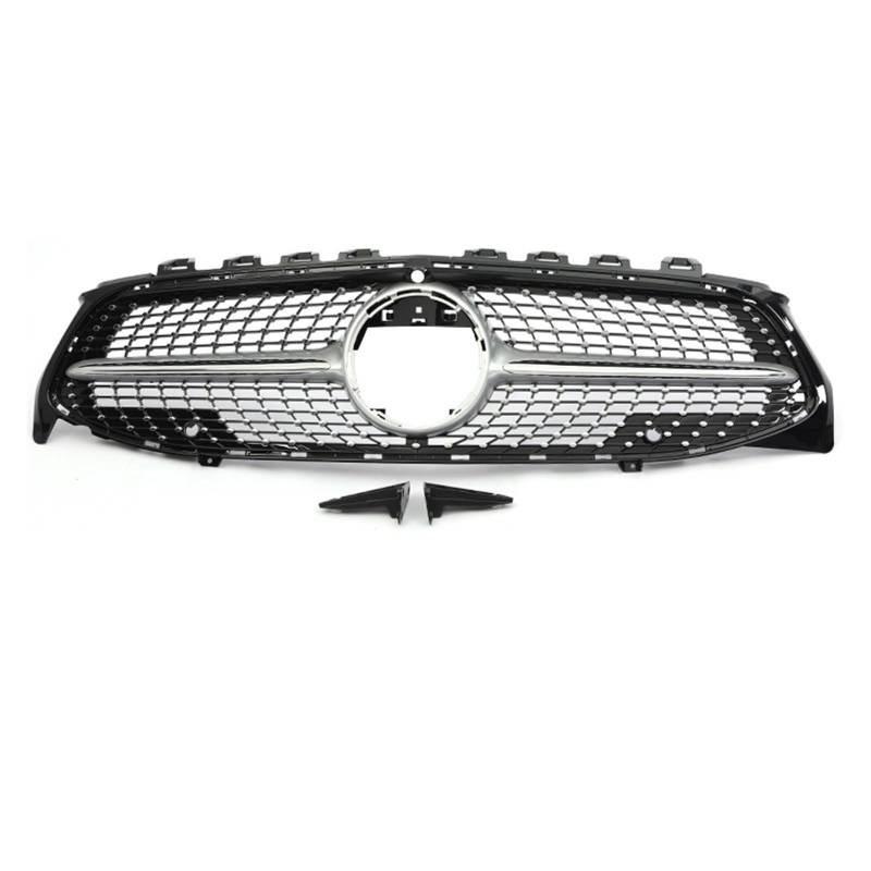 Frontgrill Frontstoßstange GT Diamond Für AMG Grill Für Benz Für CLA W118 CLA180 CLA200 CLA250 CLA260 CLA45 2019–2024, Schwarz-silberner Facelift-Grill Kühlergrill(Diamond Sliver with) von ESPYN