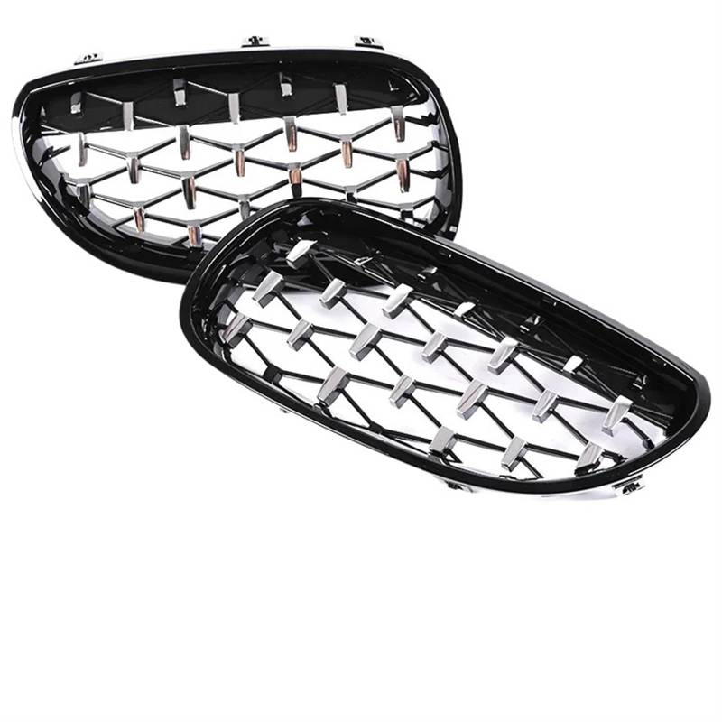 Frontgrill Frontstoßstange Racing M5 Grill Glänzend Schwarz Chrom Carbon Grill Für 5er E60 E61 2004 2005 2006 2007 2008 2009 530i 535i 540i Zubehör Kühlergrill(Diamond Chrome Black) von ESPYN