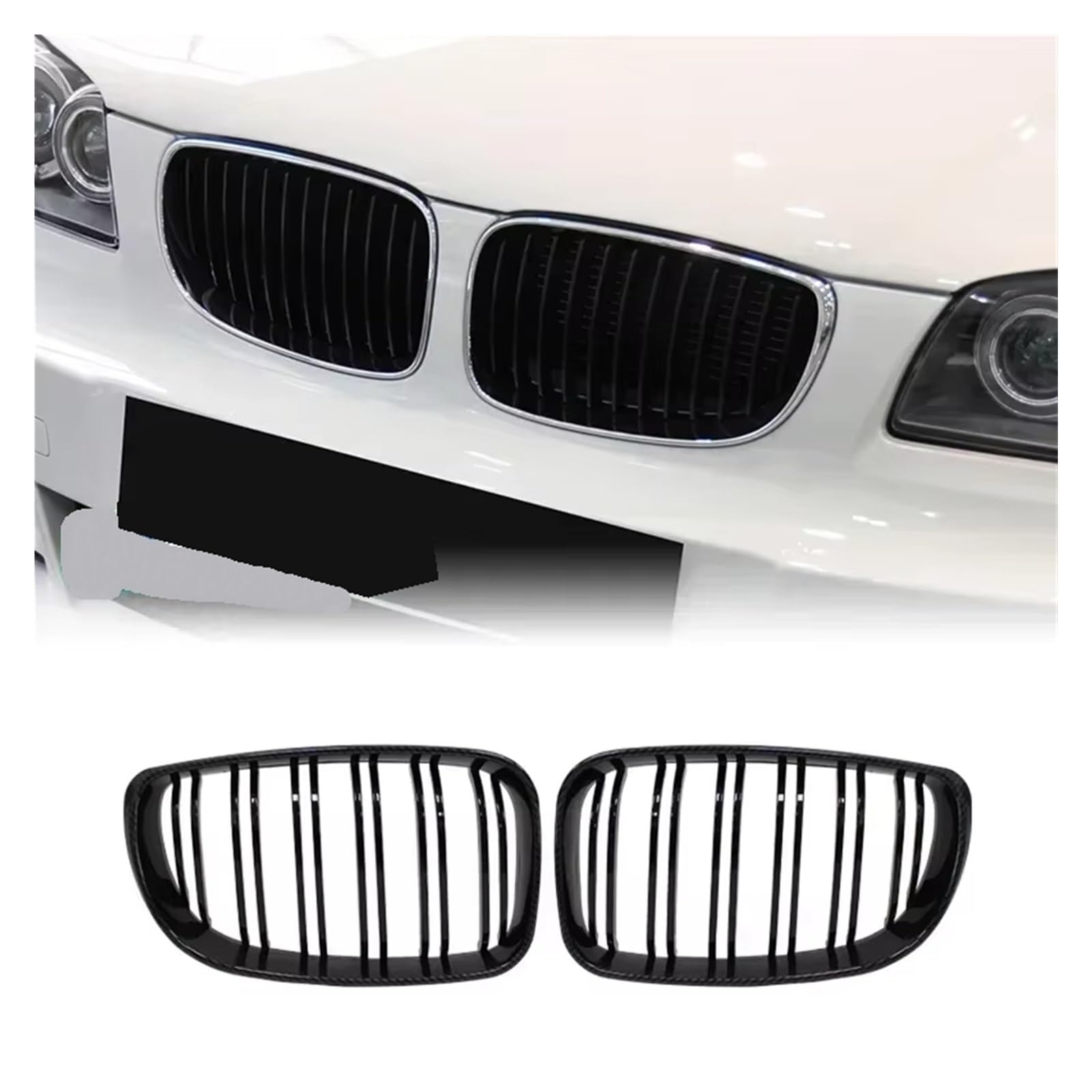 Frontgrill Für E81 E87 E82 E88 128I 130I 135I 2007 2008 2009 2010 2011 Auto Frontstoßstange Nierengitter Racing Grills Gitter Glanzschwarz Dual Lamellen Grill Kühlergrill(Kohlefaser) von ESPYN