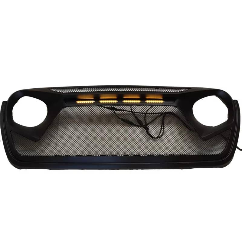 Frontgrill Für Jeep Für Wrangler JL 2018 2019 2020 2021 Auto Vorderen Stoßfänger Racing Grill Gitter Matt Schwarz Außen Teile Kühlergrill(B Style Light) von ESPYN