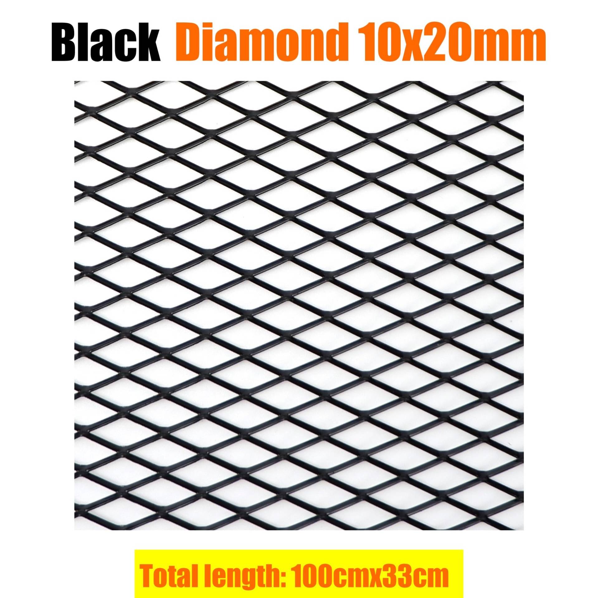 Frontgrill Universal 100x33cm Diamant Loch Aluminium Racing Auto Stoßstange Grille Grill Mesh Net Vent Schwarz Silber Rot Blau Tuning Kühlergrill(BK 10x20mm) von ESPYN