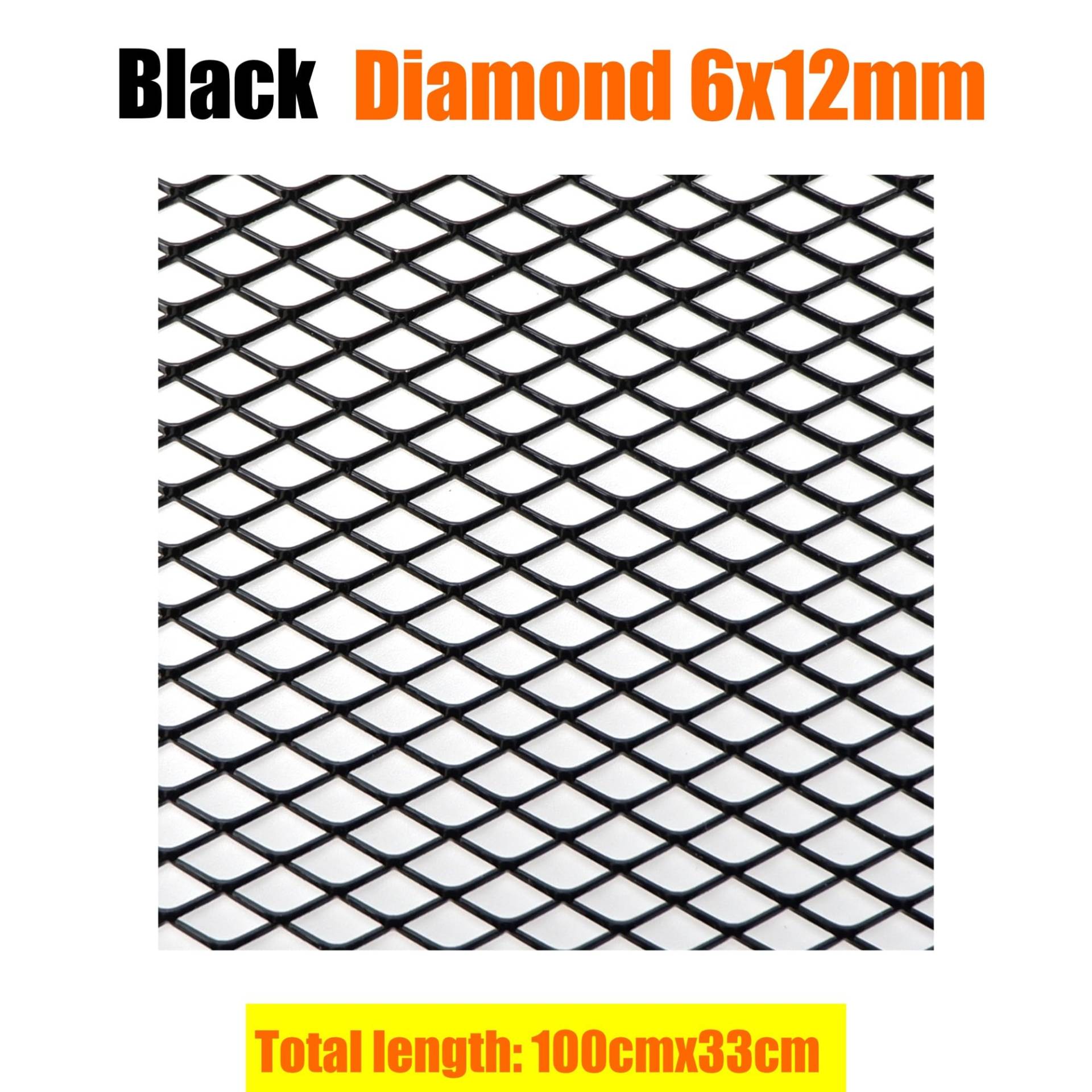 Frontgrill Universal 100x33cm Diamant Loch Aluminium Racing Auto Stoßstange Grille Grill Mesh Net Vent Schwarz Silber Rot Blau Tuning Kühlergrill(BK 6x12mm) von ESPYN