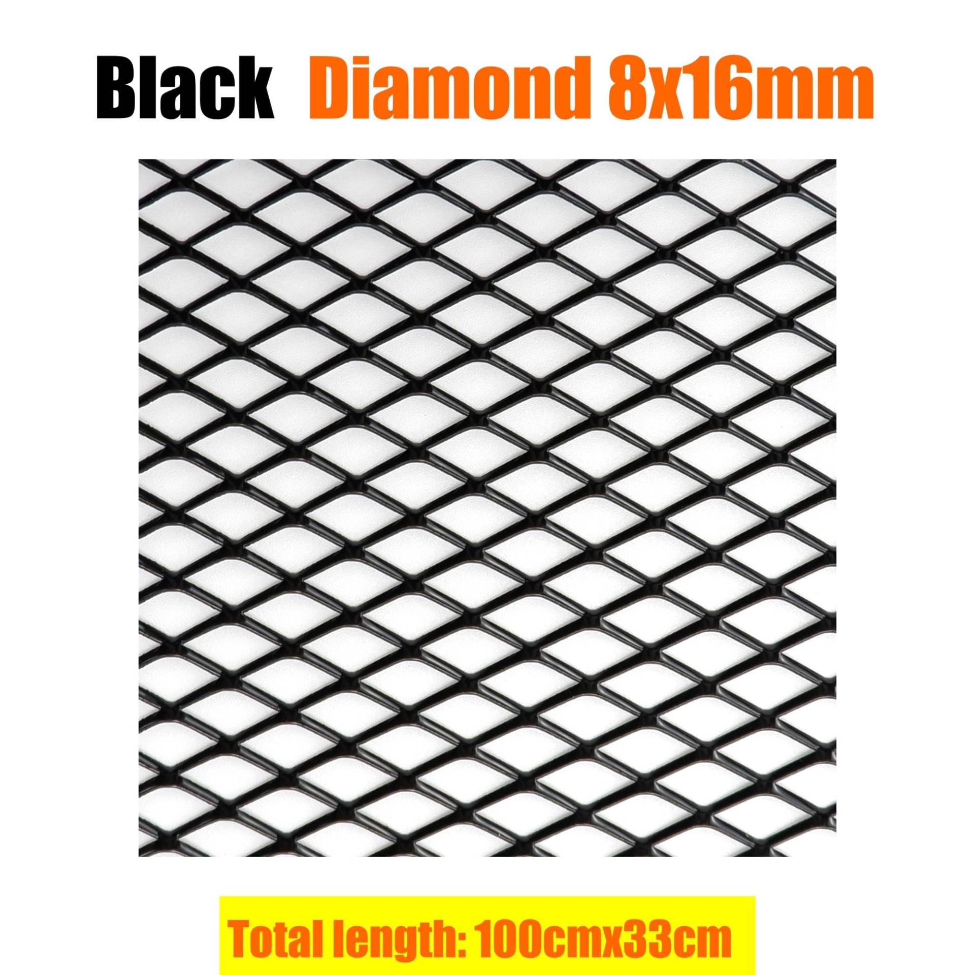 Frontgrill Universal 100x33cm Diamant Loch Aluminium Racing Auto Stoßstange Grille Grill Mesh Net Vent Schwarz Silber Rot Blau Tuning Kühlergrill(BK 8x16mm) von ESPYN