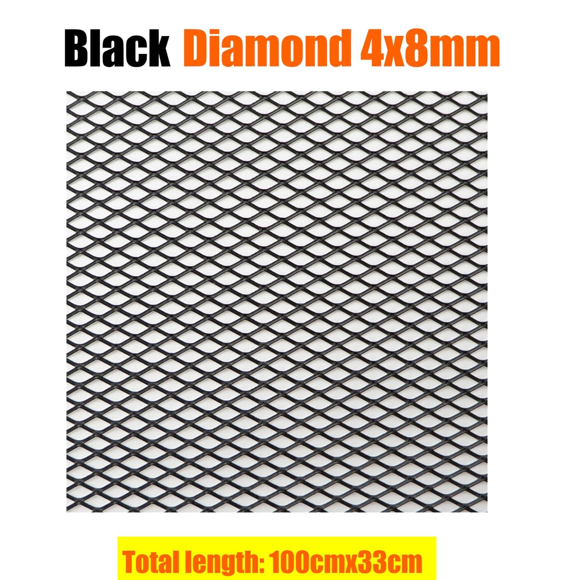 Frontgrill Universal 100x33cm Diamant Loch Aluminium Racing Auto Stoßstange Grille Grill Mesh Net Vent Schwarz Silber Rot Blau Tuning Kühlergrill(Black 4x8mm) von ESPYN