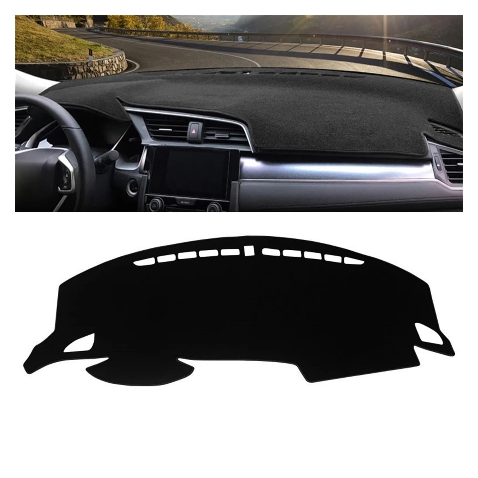 Auto Dashboard Matte Cover Für Civic X 10th 2016 2017 2018 2019 2020 Auto Armaturenbrett Abdeckung Sonnenschutz Matten Fall Rutschfester Teppich(A LHD Black Side) von ESSUE