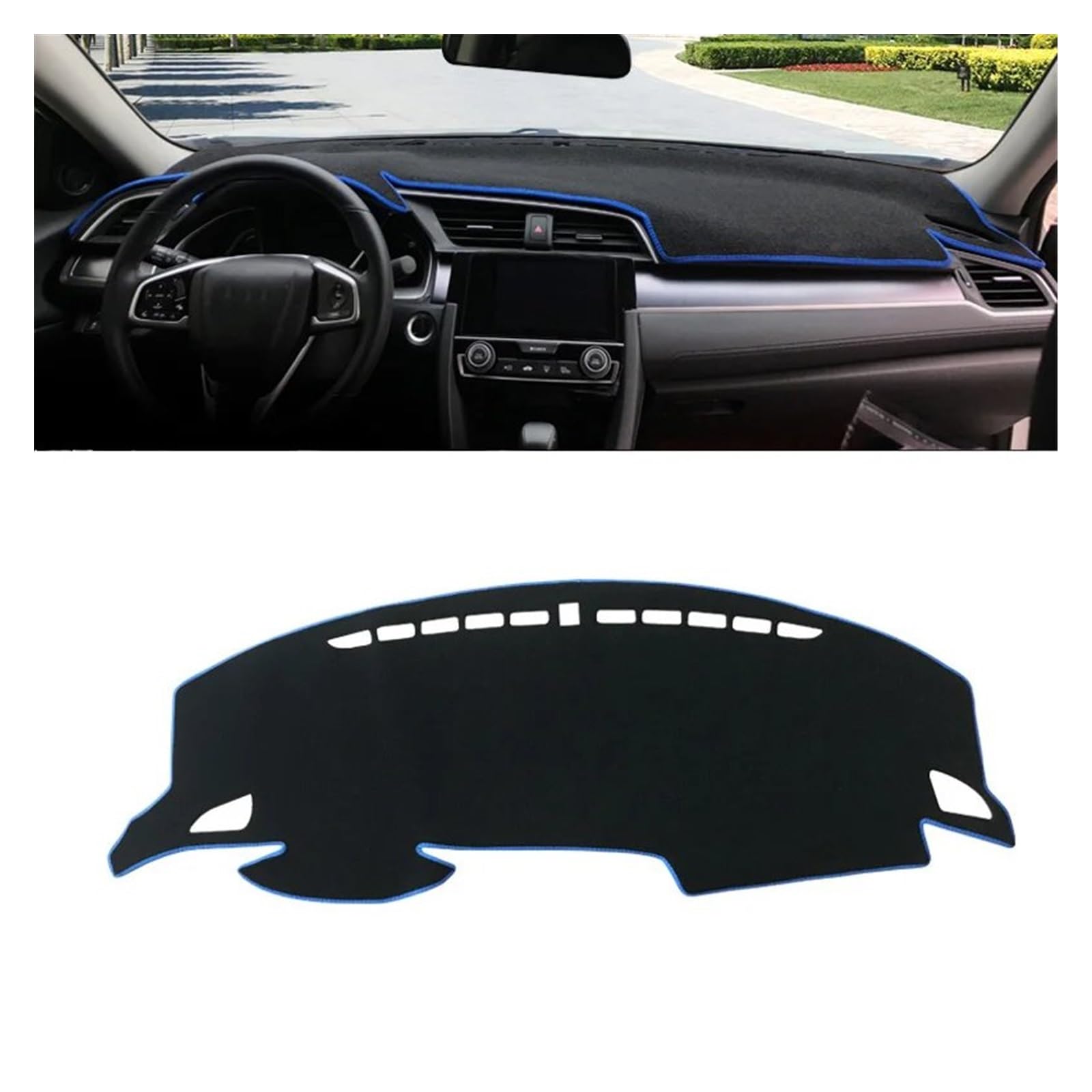 Auto Dashboard Matte Cover Für Civic X 10th 2016 2017 2018 2019 2020 Auto Armaturenbrett Abdeckung Sonnenschutz Matten Fall Rutschfester Teppich(A LHD Blue Side) von ESSUE