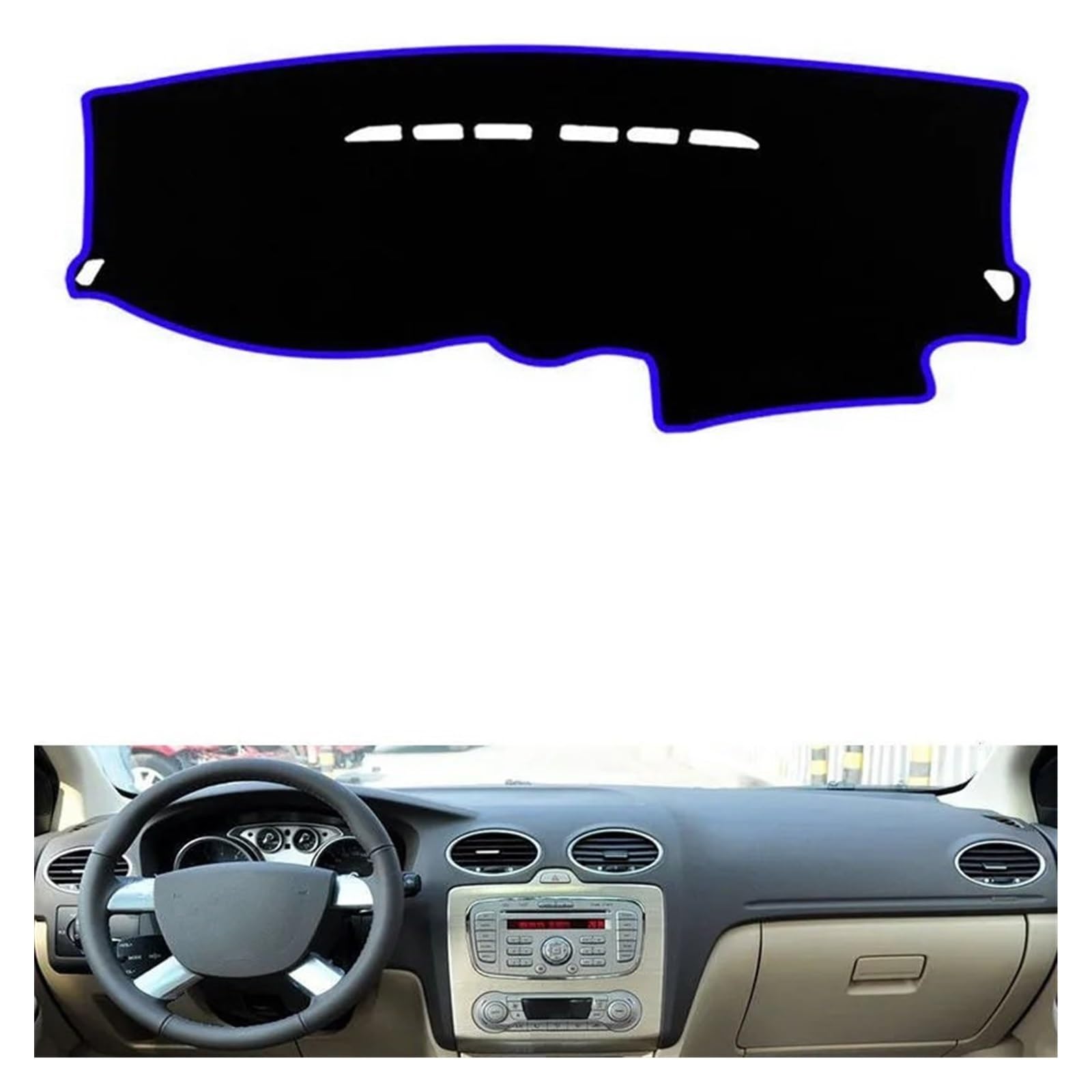 Auto Dashboard Matte Cover Für Ford Für Focus 2 Für MK2 2005 2006 2007-2011 Armaturenbrettmatte Abdeckung Dashmat Pad Sonnenschutz Instrument Teppich LHD(Blue Side) von ESSUE