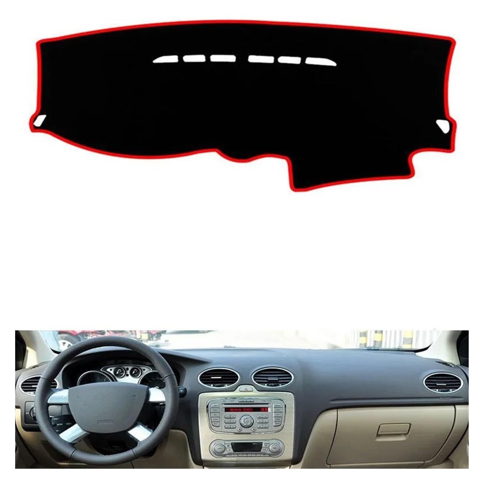 Auto Dashboard Matte Cover Für Ford Für Focus 2 Für MK2 2005 2006 2007-2011 Armaturenbrettmatte Abdeckung Dashmat Pad Sonnenschutz Instrument Teppich LHD(Red Side) von ESSUE