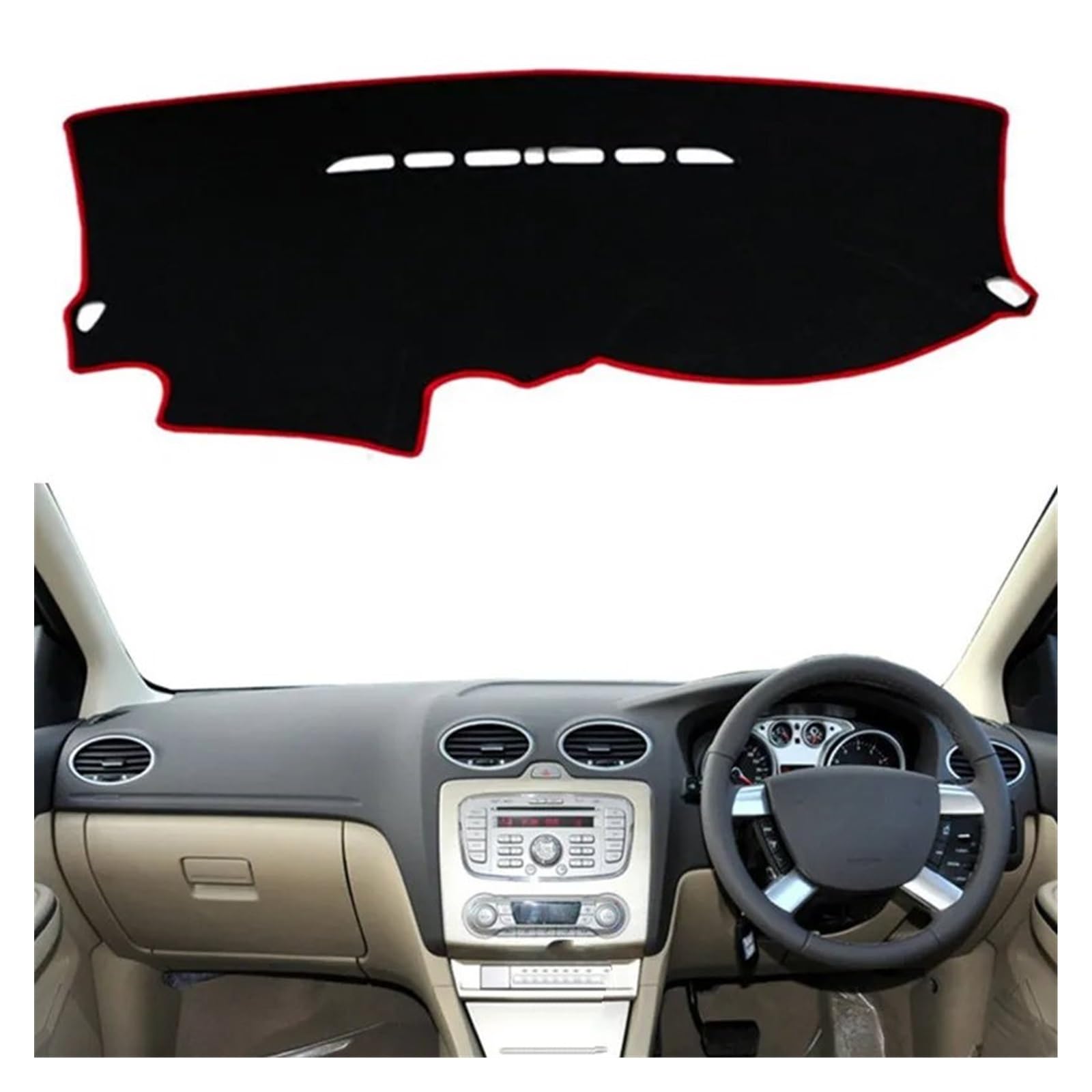 Auto Dashboard Matte Cover Für Ford Für Focus 2005-2009 2010 2011 Armaturenbrettabdeckung Dash Mat Dashmat Pad Sonnenblende Schützen Teppich Kissen(Rot,RHD) von ESSUE