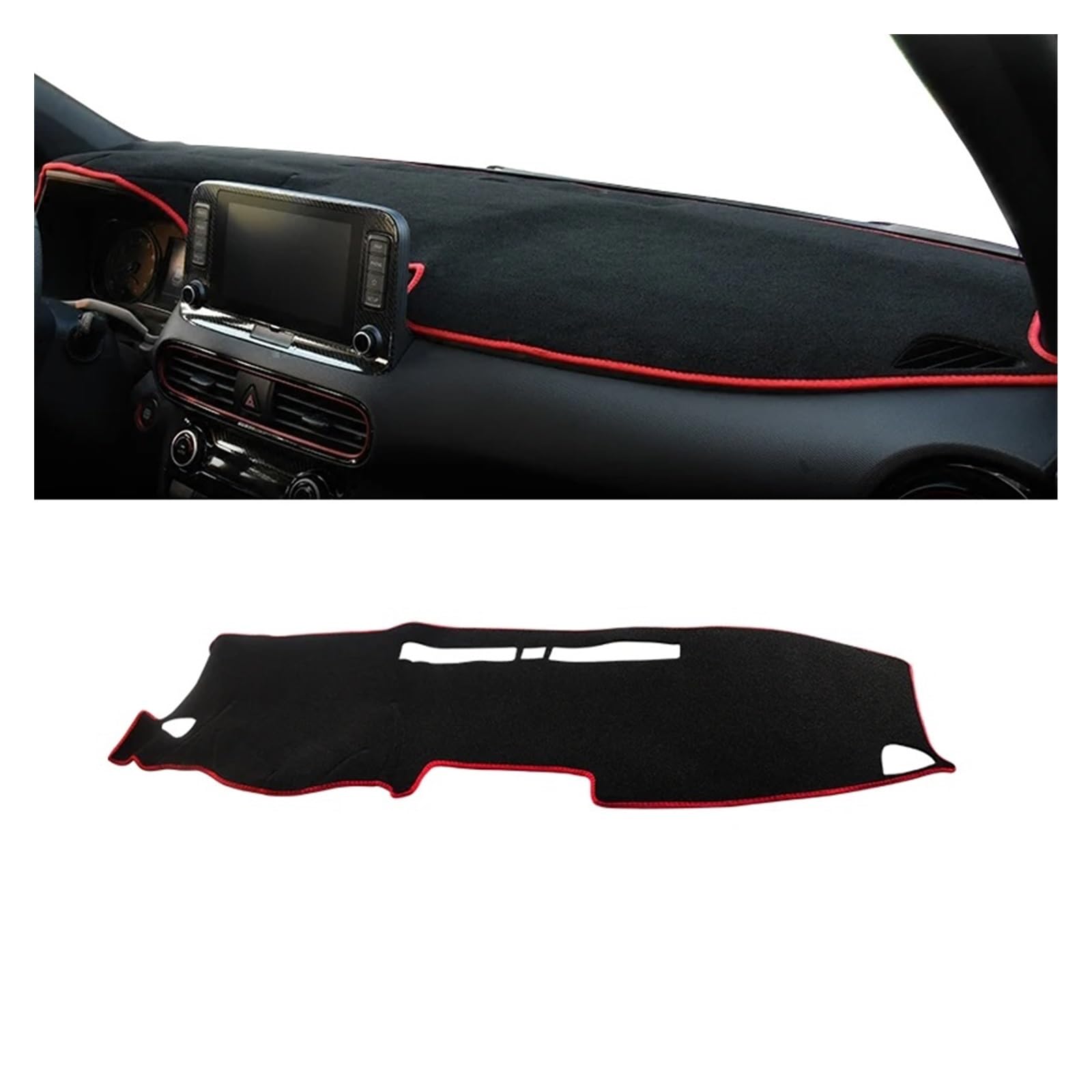 Auto Dashboard Matte Cover Für Hyundai Für KONA 2017 2018 2019 2020 2021 2022 2023 Auto Dashboard Sonnenschutz Pad Instrument Schreibtisch Abdeckung Matten(A LHD Red Side) von ESSUE