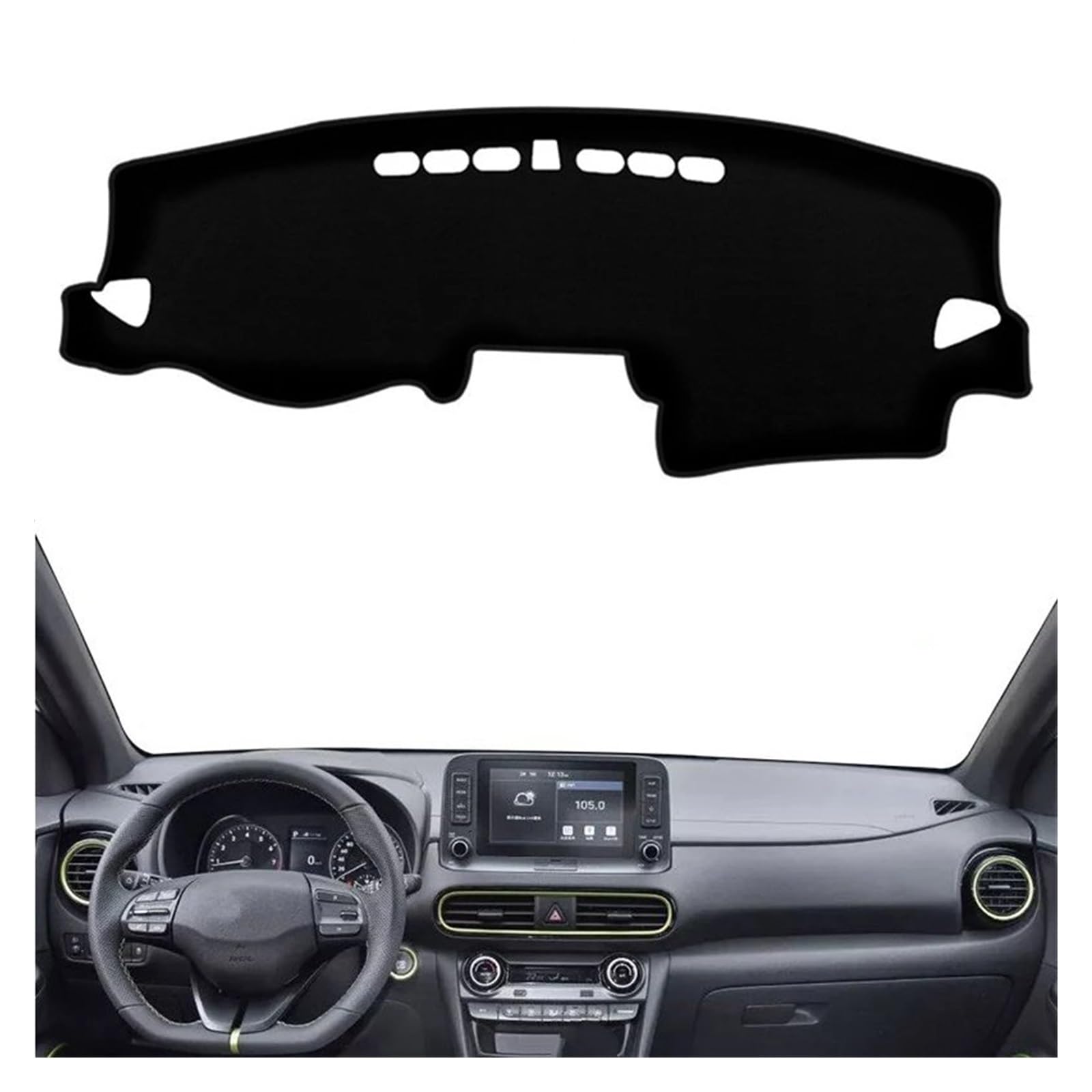 Auto Dashboard Matte Cover Für Hyundai Für Kona 2017-2020 2021 2022 2023 Dashmat Dashboard Abdeckung Matte Teppich Sonnenschirm Schützen Kissen Teppich(Schwarz,Lhd) von ESSUE